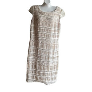 AB Studio Cream Sheath Midi Dress cap sleeve Crew Neck with zipper  size 16